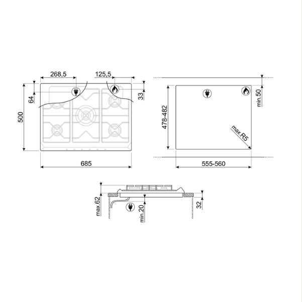 Plită gaz Victoria SR975PGH, Smeg