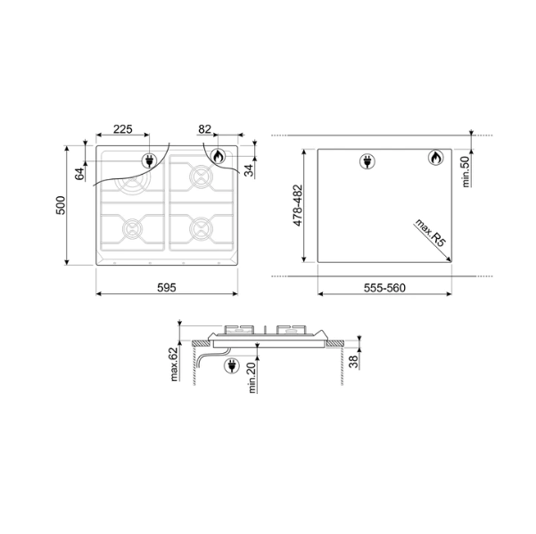 Plită gaz Victoria SR964XGH, Smeg
